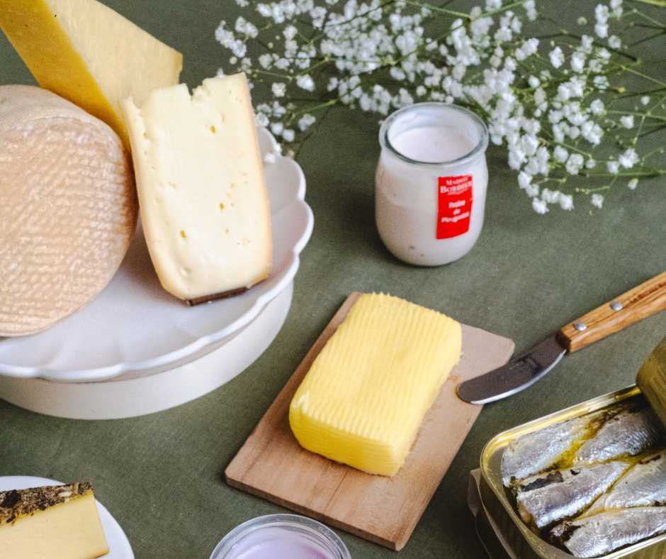 butter on table with cheeses