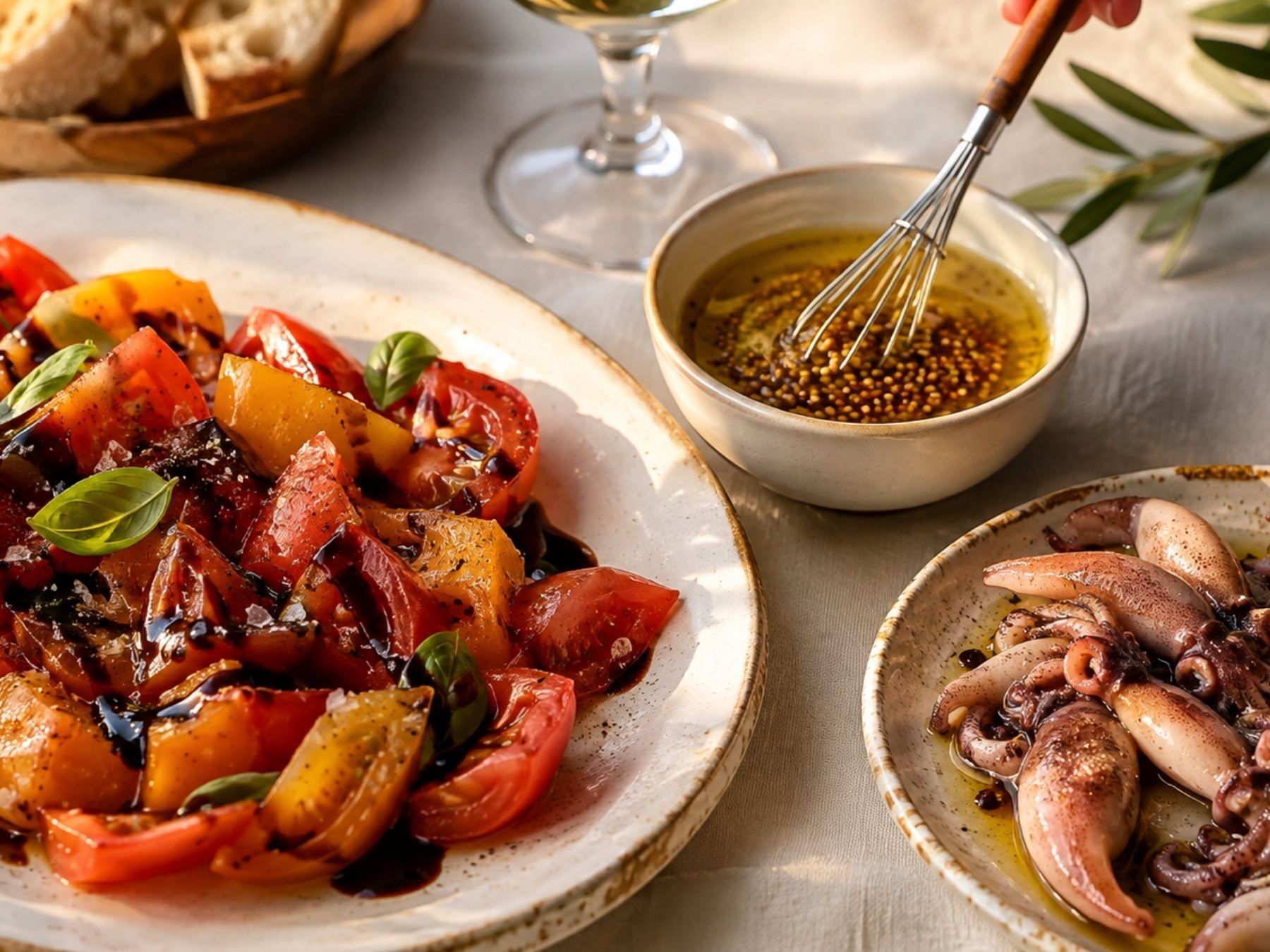 table filled with european staples