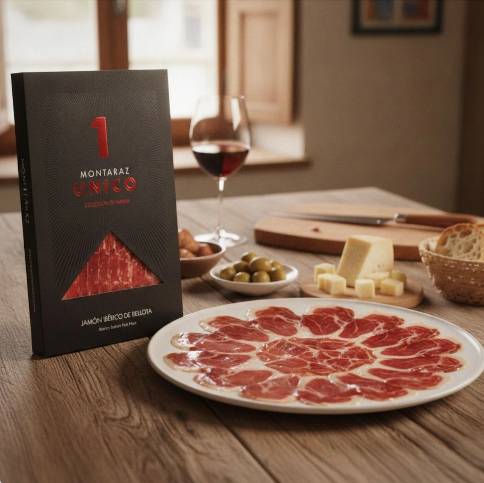 Montaraz ham placed on a plate