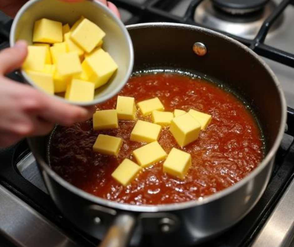 adding butter to a sauce pan