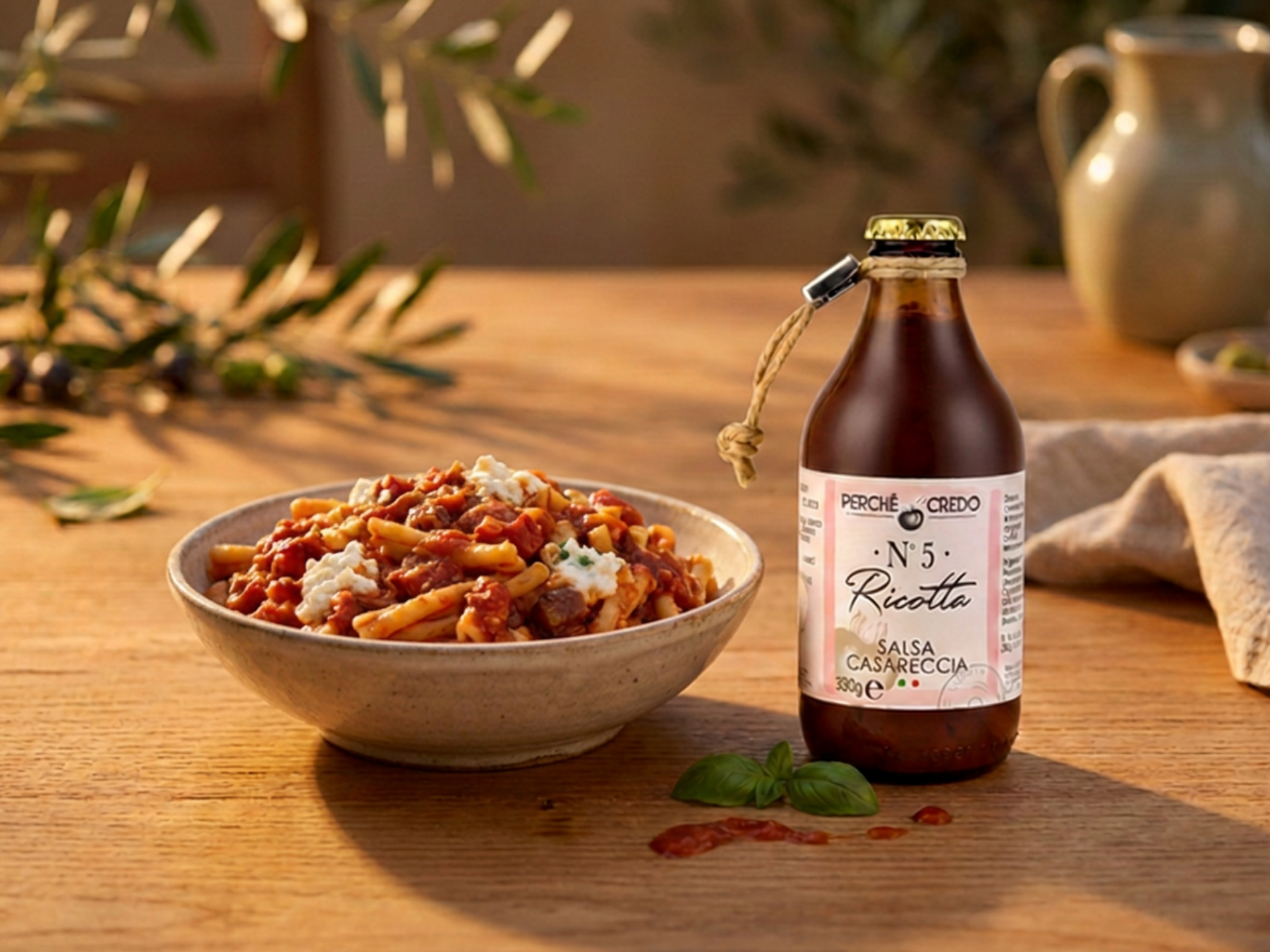 pasta with ricotta sauce in abowl