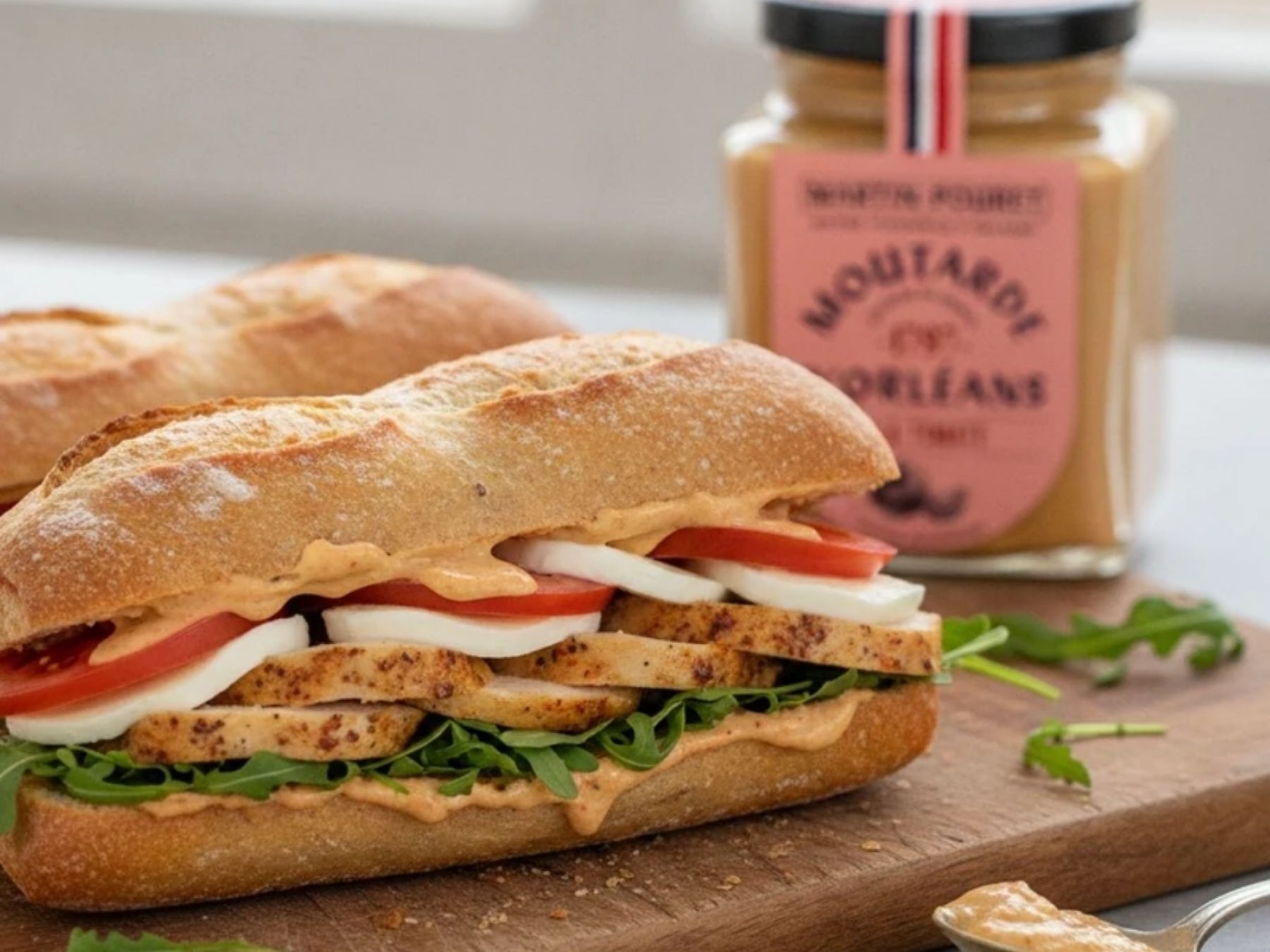 a delicious summer sandwich with tomato mustard