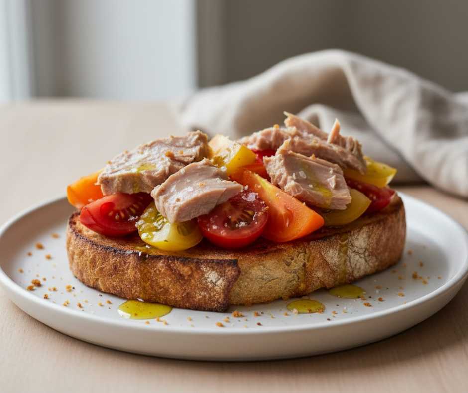 Tuna belly conserva + tomato + lemon-infused olive oil